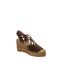 Vidorreta 0321 Espadrilla zeppa alta in rafia e camoscio Tabacco