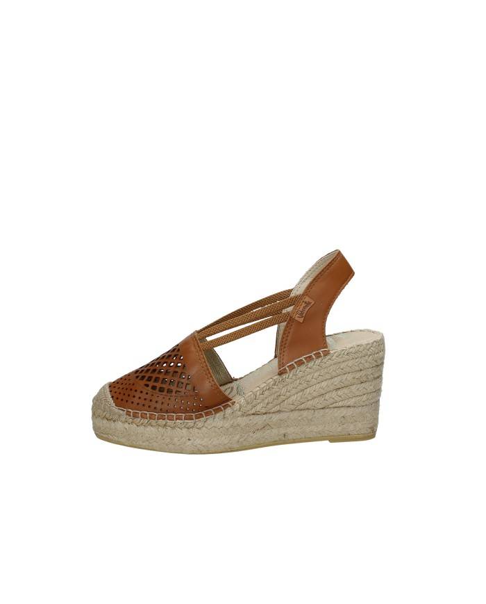 Vidorreta 0301 Espadrilla zeppa alta in pelle Tan