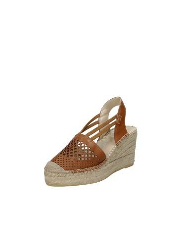 Vidorreta 0301 Espadrilla zeppa alta in pelle Tan