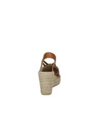 Vidorreta 0301 Espadrilla zeppa alta in pelle Tan