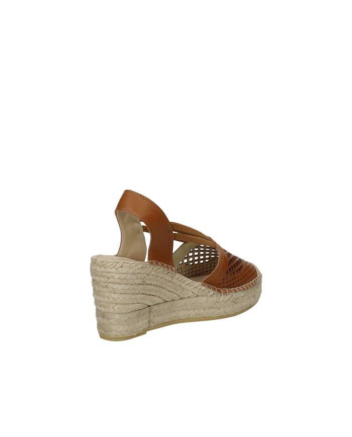 Vidorreta 0301 Espadrilla zeppa alta in pelle Tan