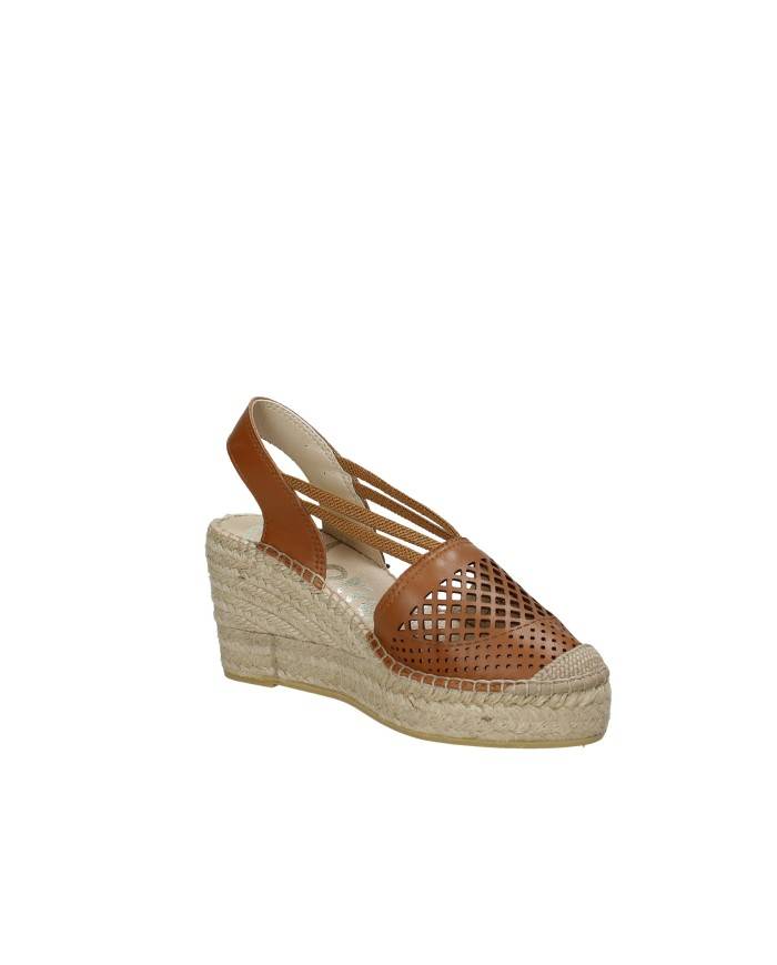 Vidorreta 0301 Espadrilla zeppa alta in pelle Tan