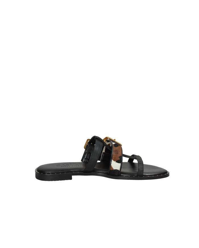 Caryatis Maria Sandali bassi greci in pelle Nero