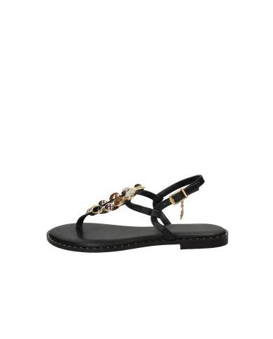 Caryatis Zefi Sandali bassi greci con pietre in pelle Nero