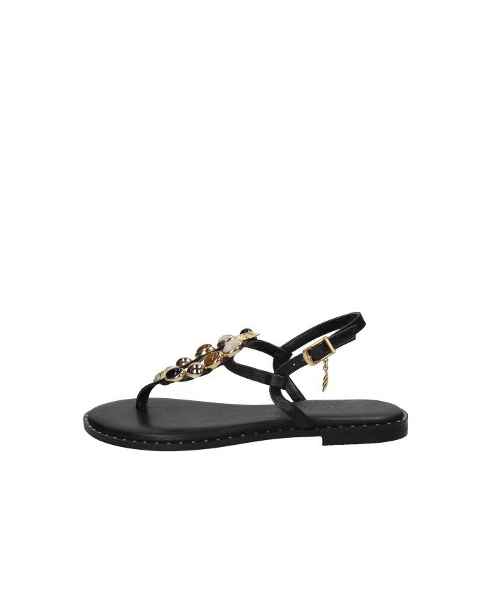 Caryatis Zefi Sandali bassi greci con pietre in pelle Nero