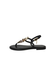 Caryatis Zefi Sandali bassi greci con pietre in pelle Nero