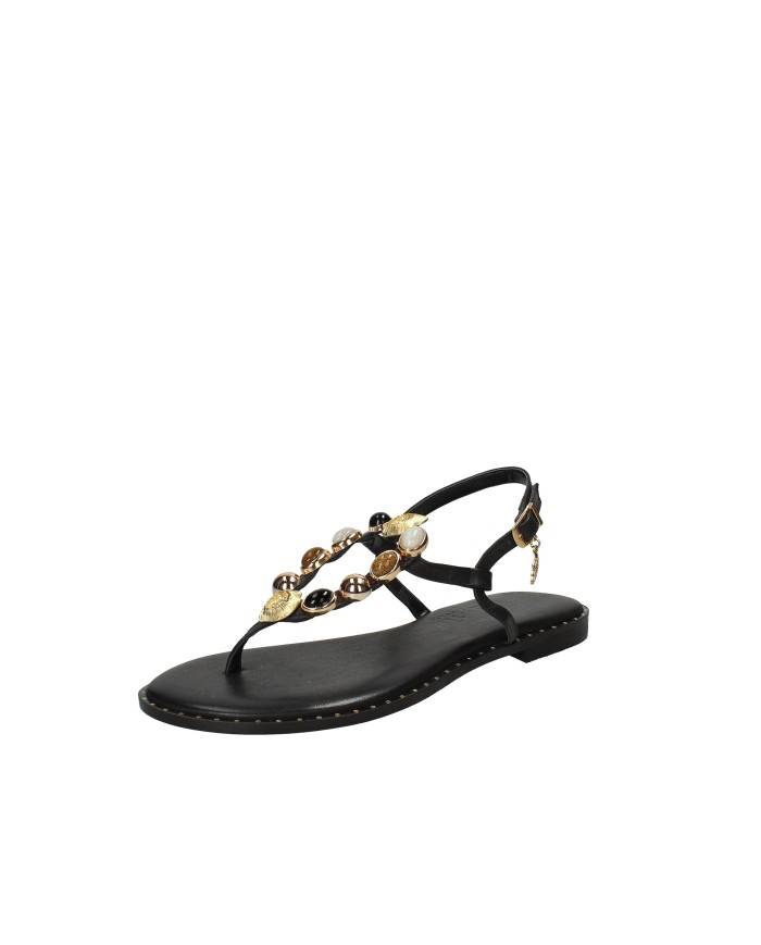 Caryatis Zefi Sandali bassi greci con pietre in pelle Nero