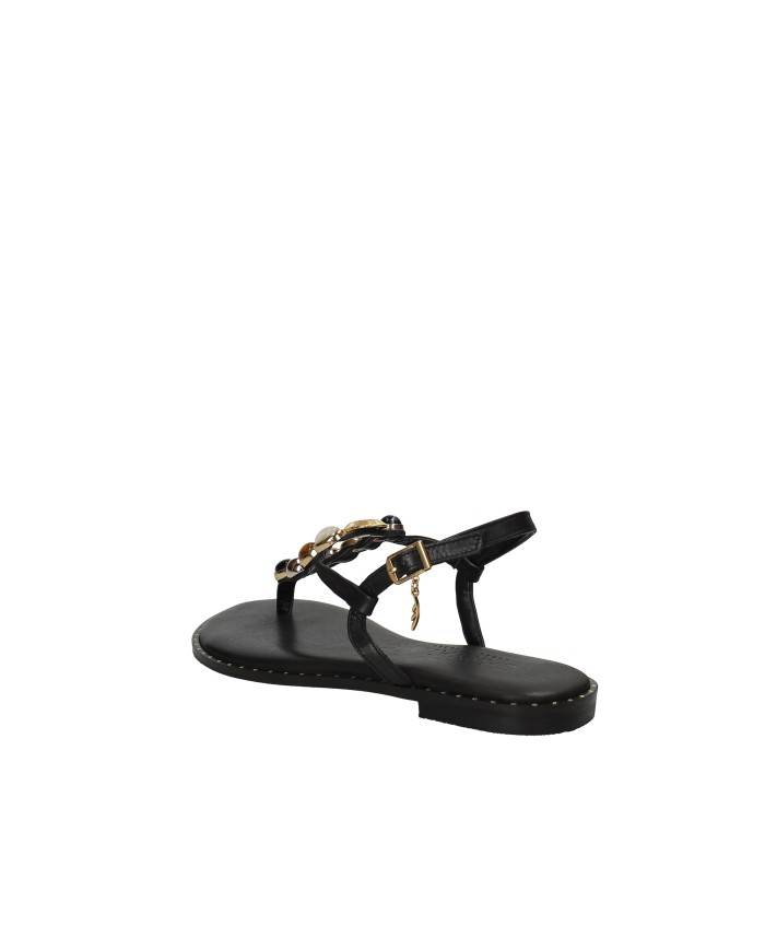 Caryatis Zefi Sandali bassi greci con pietre in pelle Nero