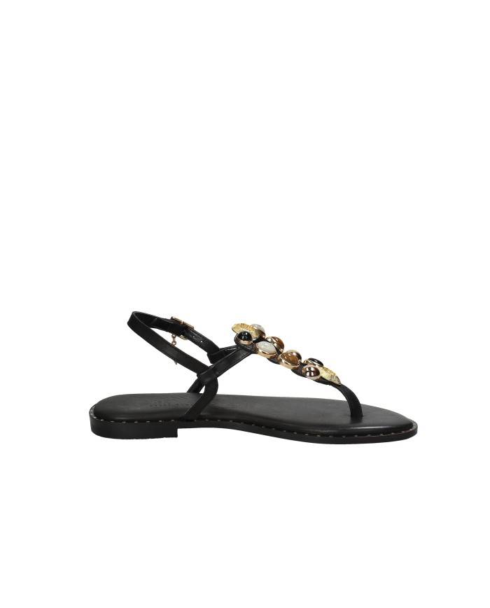 Caryatis Zefi Sandali bassi greci con pietre in pelle Nero