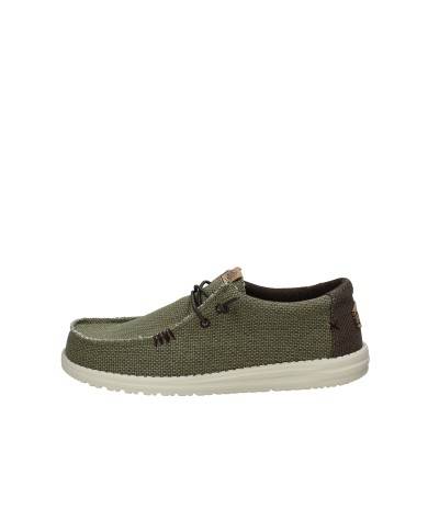 Hey Dude Shoes Wally Braided.3ci Mocassino sportivo da uomo slip-on in cotone Verde Oliva