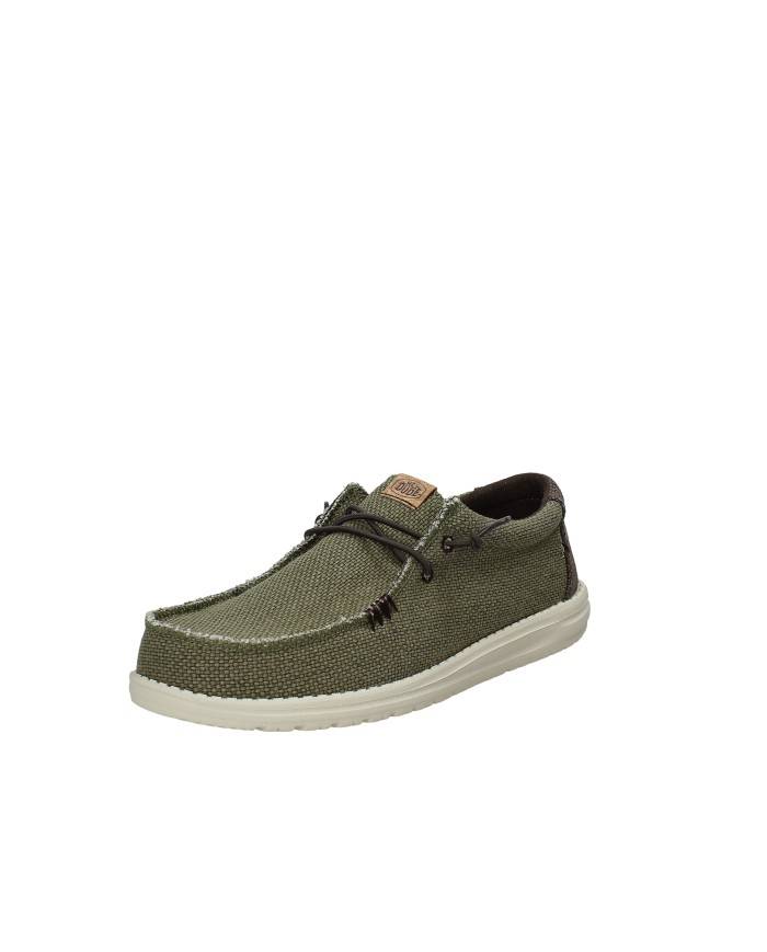 Hey Dude Shoes Wally Braided.3ci Mocassino sportivo da uomo slip-on in cotone Verde Oliva