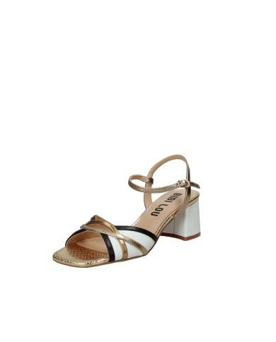 Bibi Lou 795z88fs Sandali con tacco in pelle e laminato Bianco e Oro