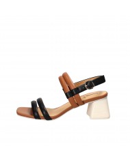 Jeannot Sandalo con tacco in pelle Tan e Nero GJ464 Nuova Collezion...