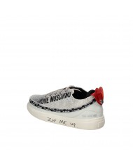 Love Moschino ACBC Sneaker in pelle laminata e glitter Argento JA15...