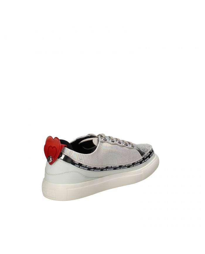 Love Moschino ACBC Sneaker in pelle laminata e glitter Argento JA15...