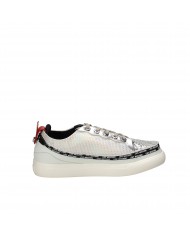 Love Moschino ACBC Sneaker in pelle laminata e glitter Argento JA15...