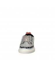 Love Moschino ACBC Sneaker in pelle laminata e glitter Argento JA15...
