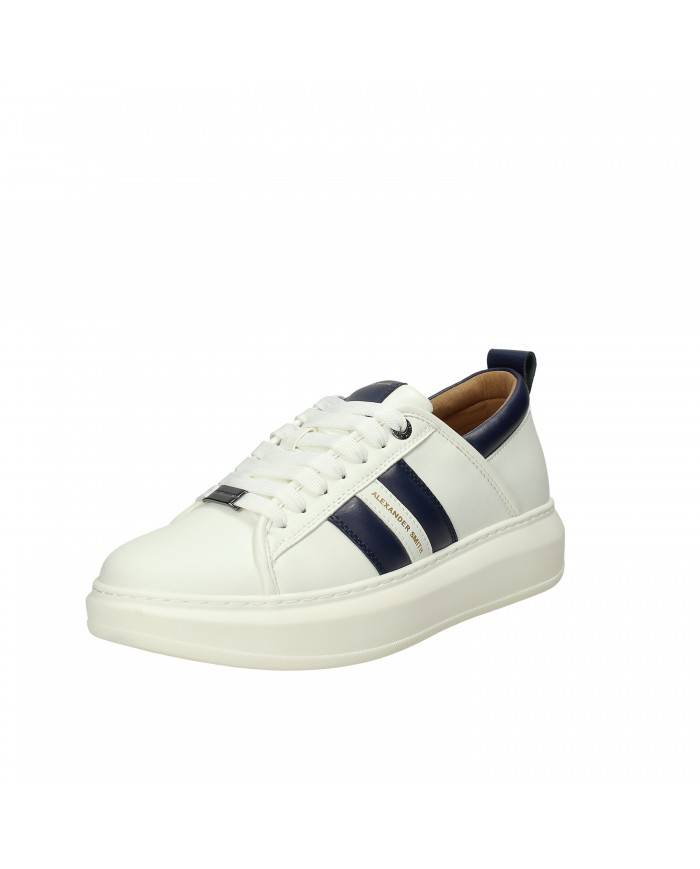 Alexander Smith ACBC Sneaker in ecopelle Bianco e Blu Wembley.20wbl...
