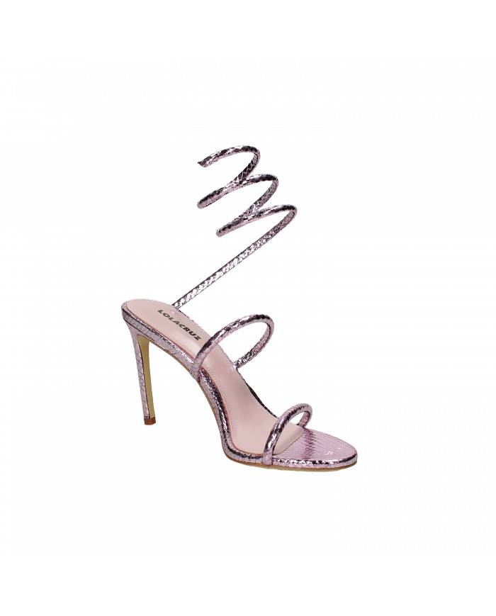 Lola Cruz Sandalo in pelle laminata Lilla 341.Z51BK Nuova Collezion...
