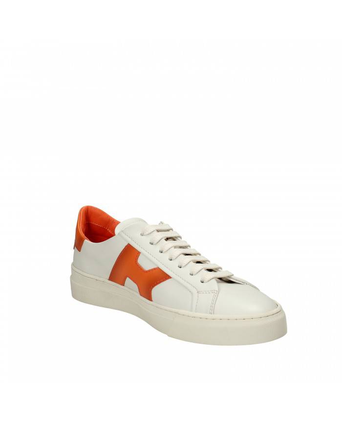 Rossano Bisconti Sneaker in pelle Bianco e Arancio 564-01B Nuova Co...