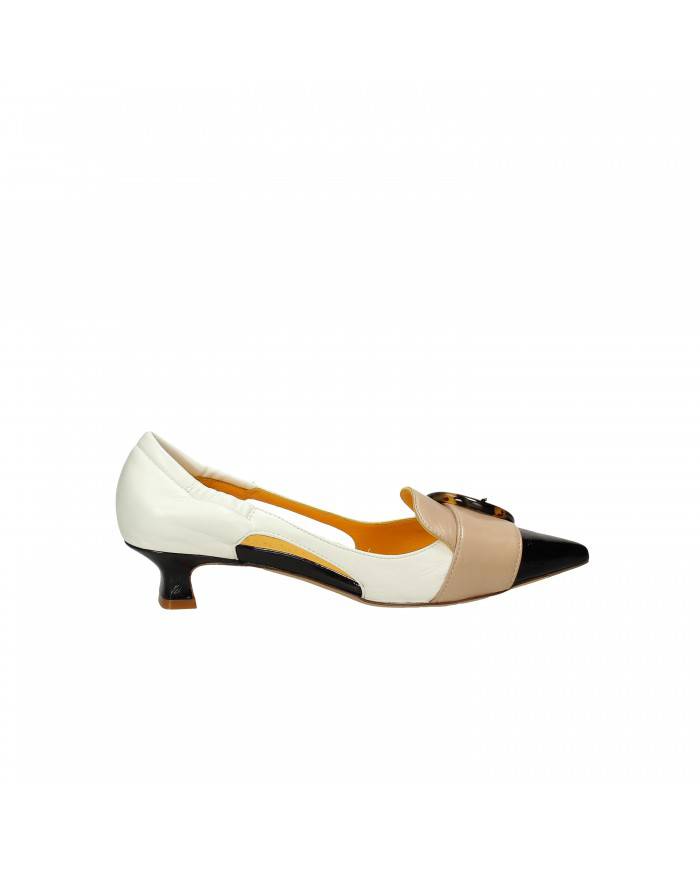 Mara Bini Scarpa con tacco in nappa Bianco e Nero S115 Nuova Collez...