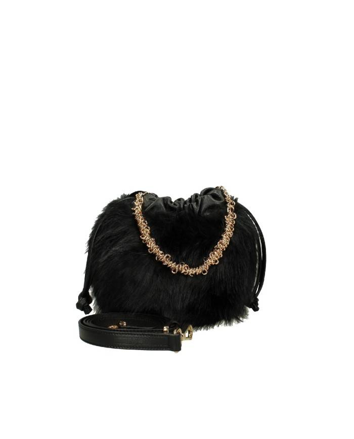 Innué c221 Borsetta con tracolla in pelle e pelliccia ecologica Nero