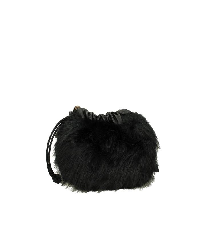 Innué c221 Borsetta con tracolla in pelle e pelliccia ecologica Nero