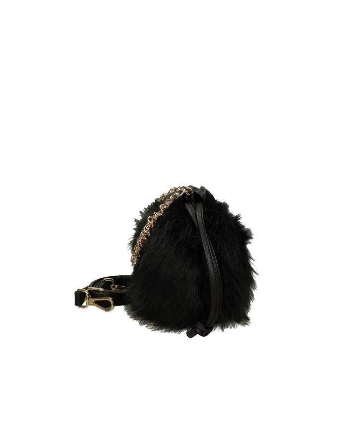 Innué c221 Borsetta con tracolla in pelle e pelliccia ecologica Nero