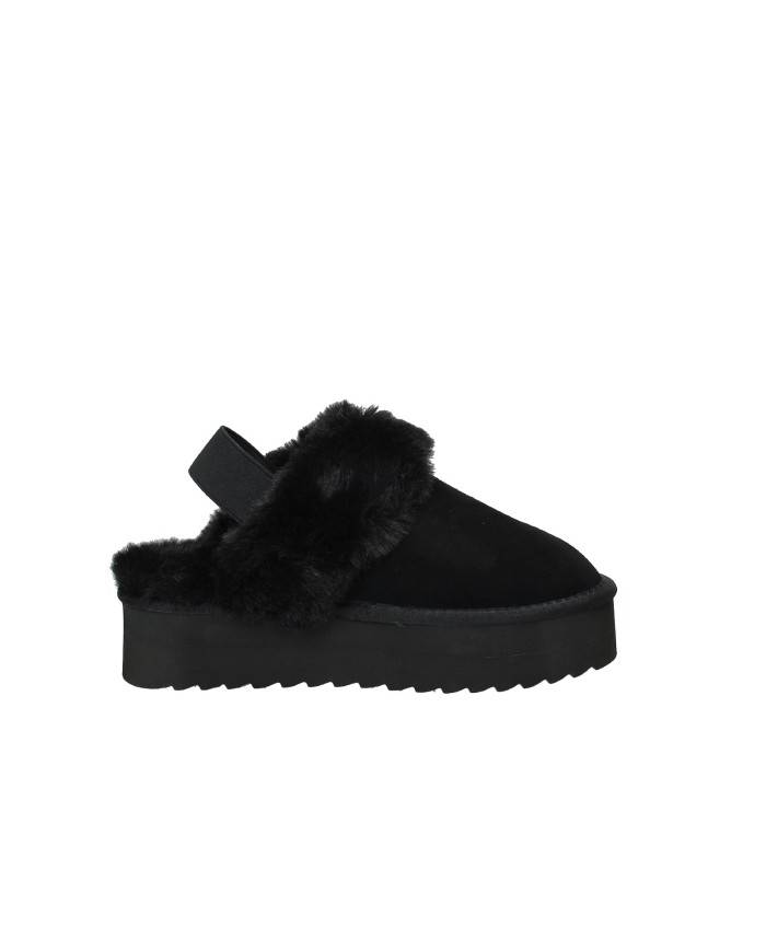 Colors of California ywpla07 Sabot con elastico furry slipper in camoscio Nero