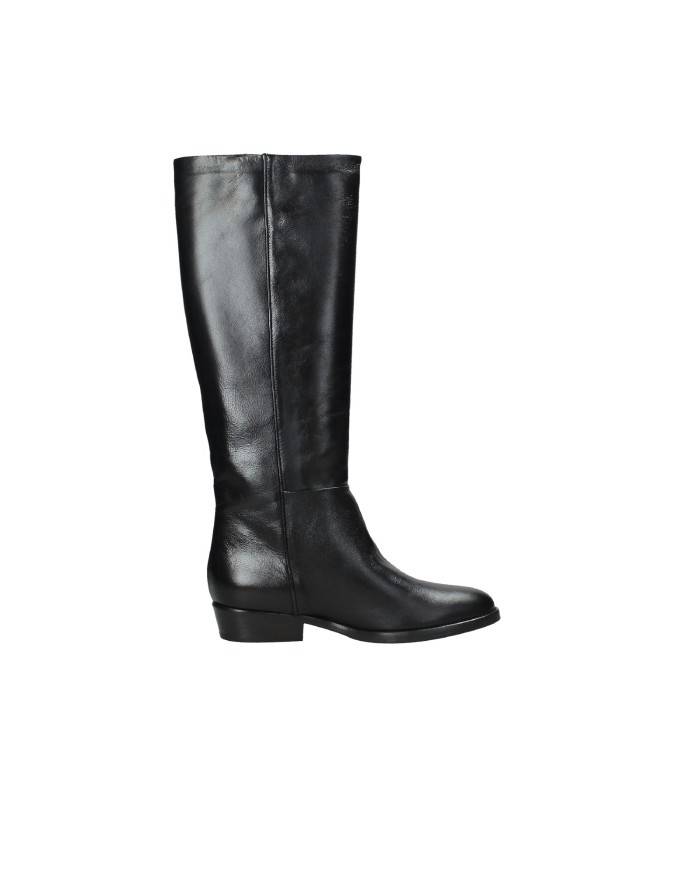 UAU C25 Stivale a tubo in pelle con tacco texano Nero