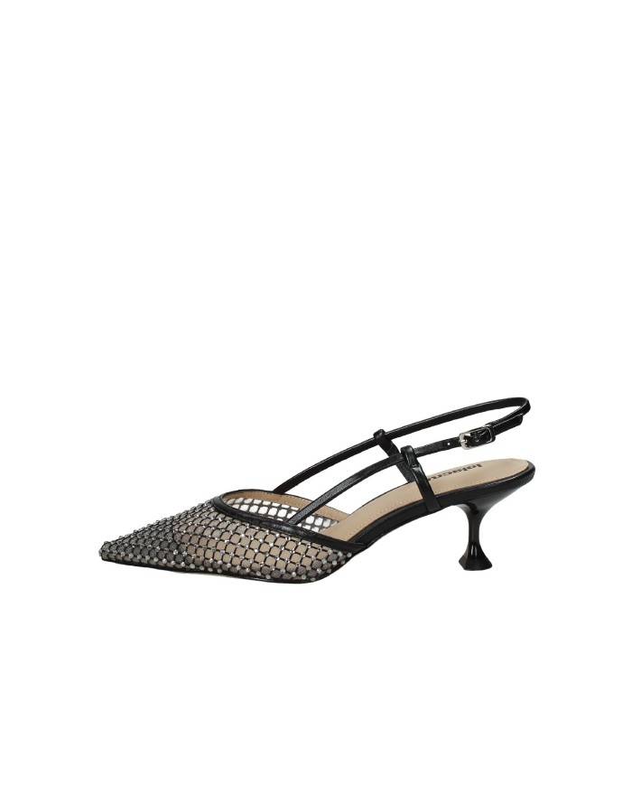 Lola Cruz 188z13bk Décolleté slingback in rete glitter e pelle Nero