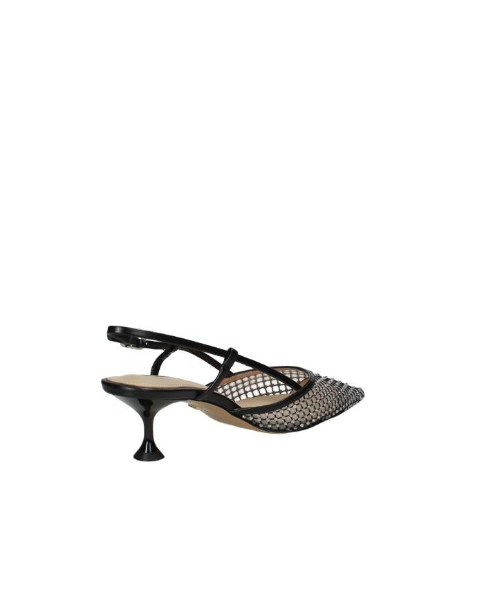 Lola Cruz 188z13bk Décolleté slingback in rete glitter e pelle Nero