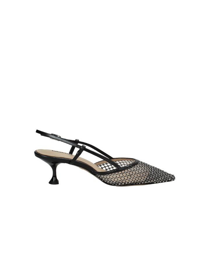 Lola Cruz 188z13bk Décolleté slingback in rete glitter e pelle Nero