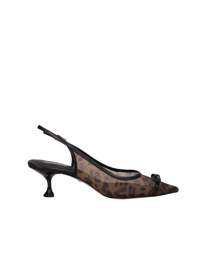 Lola Cruz 117z79bk Décolleté slingback in pelle e rete con stampata Leopardo