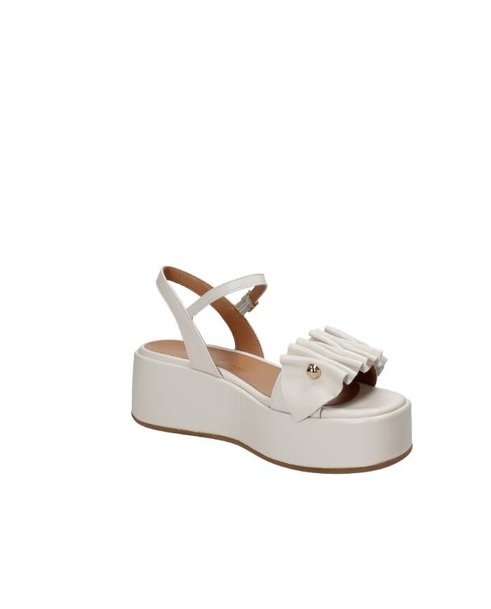 Gianmarco Sorelli 2214 Sandalo con zeppa e rouches in pelle Off White Gianmarco Sorelli 2214 Sandalo con zeppa e rouches in pelle Off White